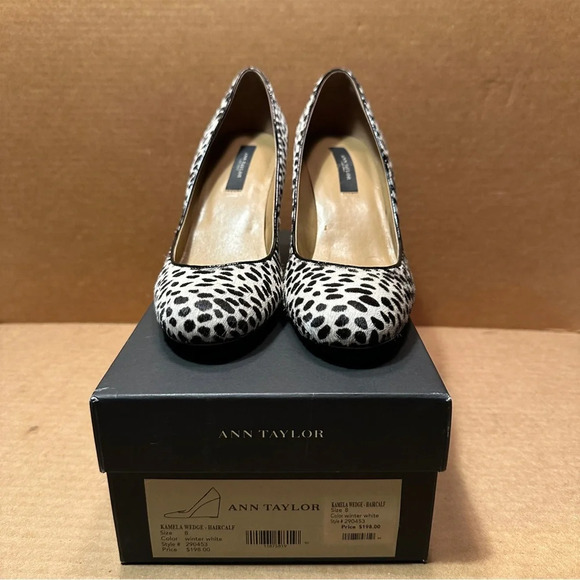 Ann Taylor Kamela Wedge Haircalf shoes in winter white, size 8. 3" heel. - Picture 3 of 14